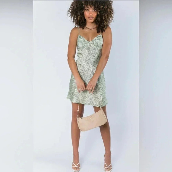 Princess Polly Stargazing Floral Mini Green Slip Dress Size 2 - Picture 3 of 14
